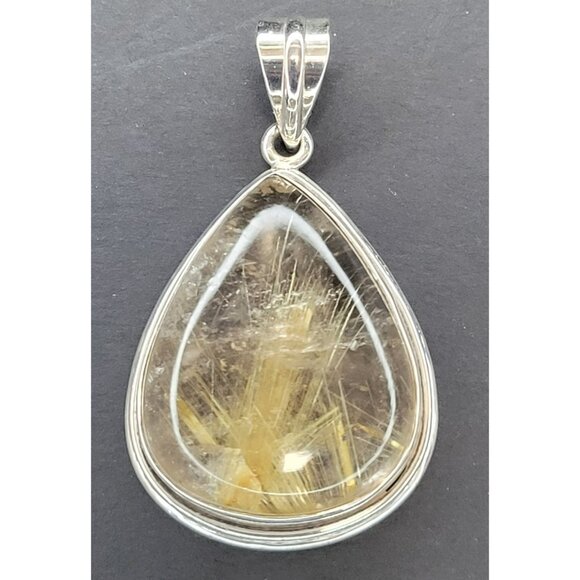 Designer Sterling Silver Jewelry - Designer Sterling Silver & Rutilated Quartz Teardrop Shaped Pendant! 36